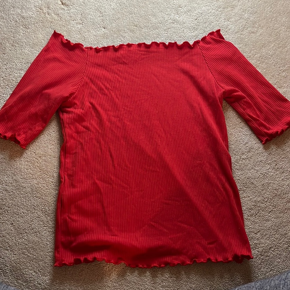 Red off-shoulder top